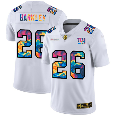 New York Giants #26 Saquon Barkley Men's White Nike Multi-Color 2020 NFL Crucial Catch Limited NFL Jersey Men's